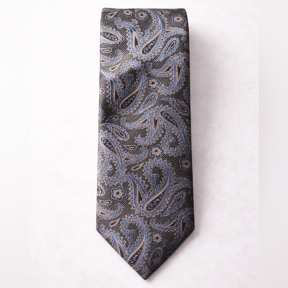 NWT Pronto Uomo Made In Italy 100% Silk Tie Blue Gold Paisley 3” Classic Width